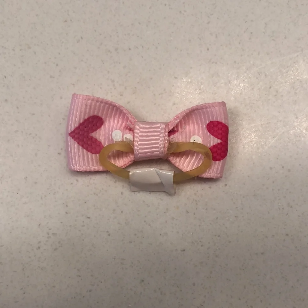 Brand New Small Dog Pet Sparkling Heart Valentine Tie and Hair Tie Pony Tail
